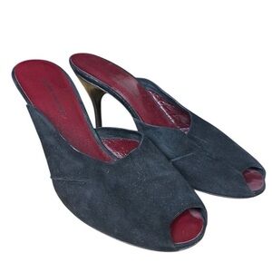 CNC Costume National Women's Black Suede Peep Toe Mules Heels Size 39